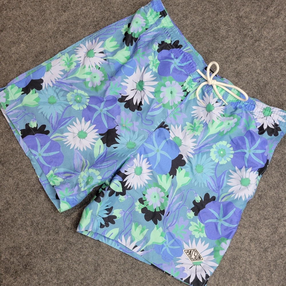 PacSun Swim Trunks Mens Large Blue Floral Mesh Lined Surf Surfing Water Polo